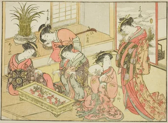 Kurtisanen des Wakanaya, aus dem Buch "Spiegel der schönen Frauen der Vergnügungsviertel (Seiro bijin awase sugata kagami)," Bd. 1