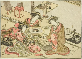 Kurtisanen des Yamashiroya, aus dem Buch "Spiegel der schönen Frauen der Vergnügungsviertel (Seiro bijin awase sugata kagami)", Bd. 2