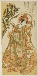 Osagawa Tsuneyo II als Itsukushima Tennyo im Kabuki-Stück „Tokimekuya o-Edo no hatsuyuki“