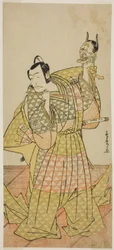 Der Schauspieler Ichikawa Danjuro V als Kudo Suketsune im Stück Kaido Ichi Yawaragi Soga, aufgeführt im Nakamura Theater im ersten Monat, 1778