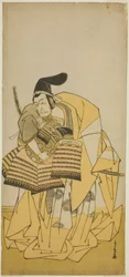 Der Schauspieler Ichikawa Ebizo III als Kudo Saemon Suketsune im Stück Kamuri Kotoba Soga no Yukari, aufgeführt im Ichimura Theater im ersten Monat, 1776