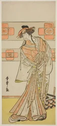 Der Schauspieler Ichikawa Monnosuke II als Geist des abtrünnigen Mönchs Seigen im Stück Edo no Hana Mimasu Soga, aufgeführt im Nakamura-Theater im zweiten Monat, 1783