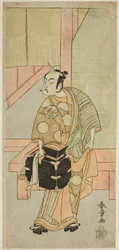 Der Schauspieler Ichimura Uzaemon IX als Friseur Komagata Ikkaku im Stück Fuji no Yuki Kaikei Soga, aufgeführt im Ichimura Theater im ersten Monat, 1770