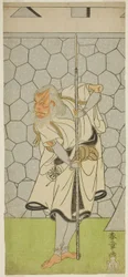 Der Schauspieler Matsumoto Koshiro III als Kikuchi Hyogo Narikage im Stück Katakiuchi Chuko Kagami, aufgeführt im Nakamura-Theater im sechsten Monat, 1770