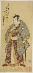 Der Schauspieler Matsumoto Koshiro III als Matsuo-maru im Stück Ayatsuri Kabuki Ogi, aufgeführt im Nakamura Theater im siebten Monat, 1768