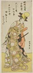 Der Schauspieler Nakamura Kojuro VI in einem Daisho no Mai (Schwerttanz), im Stück Gion Nyogo, aufgeführt im Nakamura-Theater im zehnten Monat, 1786