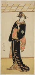 Der Schauspieler Nakamura Riko I als Lady Manko (Manko Gozen) (?) im Stück Soga Musume Choja (?), aufgeführt im Nakamura Theater (?) im ersten Monat, 1784 (?)