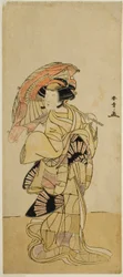 Der Schauspieler Nakamura Tomijuro I als weiblicher Fuchs vom Berg Ubagadake im Stück Chigo Torii Tobiiri Kitsune, aufgeführt im Ichimura-Theater im elften Monat, 1777