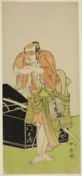Der Schauspieler Otani Tomoemon I als Kawatabiya Mombei im Stück Oyoroi Ebido Shinozuka, aufgeführt im Nakamura-Theater im elften Monat, 1772