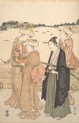 Ein junger Samurai und drei Frauen, ca. 1789