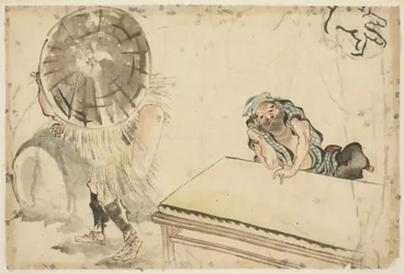 Mochi-Macher und ein Tatami-Macher (zwei Skizzen), ca. 1815-1849
