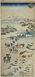 Überquerung des zugefrorenen Suwa-Sees in der Provinz Shinano (Shinshu Suwa kosui kori watari)