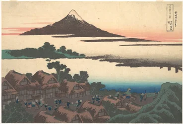 Morgendämmerung in Isawa in der Provinz Kai, aus der Serie Sechsunddreißig Ansichten des Berges Fuji