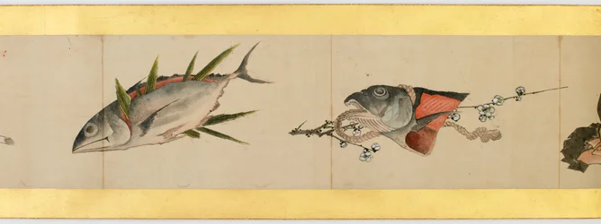 Detail einer Bildrolle mit verschiedenen Bildern, Edo-Periode