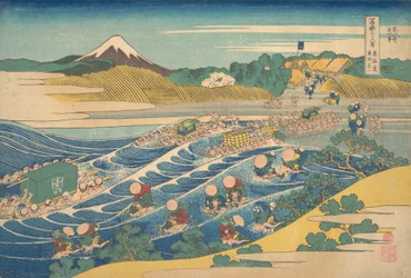 Fuji von Kanaya am Tokaido gesehen, aus der Serie Thir..., ca. 1830-32