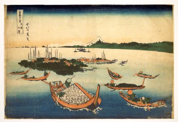 36 Ansichten des Berges Fuji: Blick auf die Insel Tsukuda in der Provinz Musashi