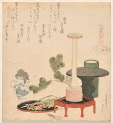 Die Blumenschalen, aus der Serie Genroku Gedicht-Muschel-Matching-Spiel