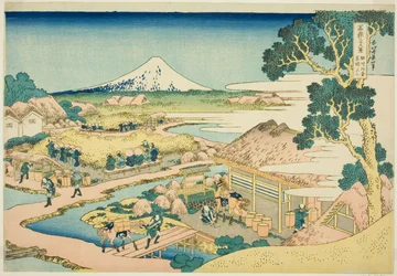 Die Teeplantage von Katakura in der Provinz Suruga, aus der Serie "Sechsunddreißig Ansichten des Berges Fuji"