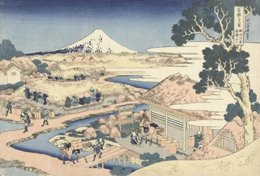 Die Teeplantage von Katakura in der Provinz Suruga, ca. 1830 (Holzschnitt)