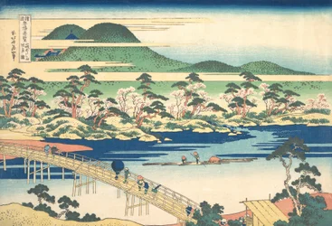 Togetsu-Brücke in Arashiyama in Yamashiro, aus der Serie Bemerkenswerte Ansichten von Brücken, ca. 1830