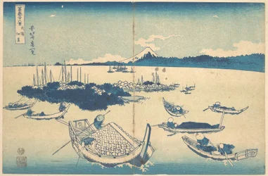Tsukudajima in der Provinz Musashi, aus der Serie Sechsunddreißig Ansichten des Berges Fuji