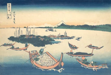 Tsukudajima in der Provinz Musashi, aus der Serie Sechsunddreißig Ansichten..., ca. 1830-32