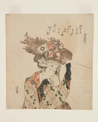 Frau aus Ōhara mit einem Brennholzbündel und einem Drachen