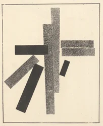 Drei schwarze und fünf graue Elemente aus "Suprematismus: 34 Zeichnungen"