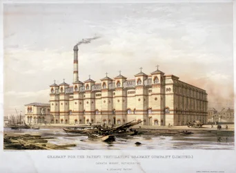 Getreidespeicher am Canada Wharf, Rotherhithe, London, ca. 1860