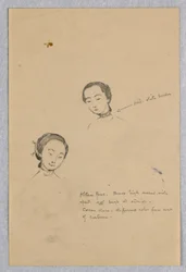 Skizze von zwei Frauenköpfen für chinesische Figur in "Die Hochzeit des Atlantiks und des Pazifiks," Wandgemälde im Wisconsin State Capitol, Madison, WI