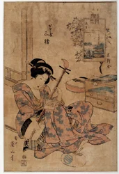 Kunst Japan: Musiker. Drucke von Eizan Kikugawa (1787-1867) 18. Jahrhundert Rennes, Musée des Beaux Arts