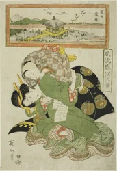 Absteigende Gänse bei Katada (Katada rakugan), aus der Serie "Modische Acht Ansichten von Omi (Furyu Omi hakkei)"