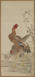 Hahn, Henne und Küken, Edo-Periode
