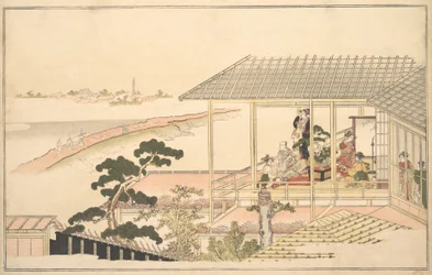 Eine fröhliche Gesellschaft in einem Haus in Yoshiwara bei Mondschein, 1789