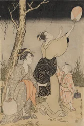 Glühwürmchen fangen unter einem Weidenbaum links, ca. 1796-1797