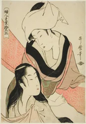 Tuchspanner, aus der Serie "Zwölf Arten von Frauenhandwerk (Fujin tewaza juni ko)"