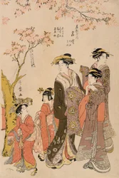 Kurtisanen unter Kirschbäumen (Detail)