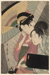 Geisha und Begleiterin in einer regnerischen Nacht