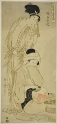 Mutter und Kind in der Dämmerung (Oyako yugure), aus der Serie "Drei Abendvergnügen der schwebenden Welt (Ukiyo san seki)"