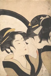 Naniwa Okita bewundert sich in einem Spiegel, ca. 1790-95
