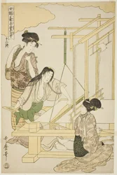 Nr. 12 (Juni), aus der Serie "Frauen in der Seidenraupenzucht (Joshoku kaiko tewaza-gusa)"