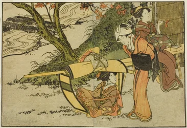 Ausflug zur Besichtigung von Ahornbäumen im Herbst, aus dem illustrierten Buch "Bilderbuch: Blumen der vier Jahreszeiten (Ehon shiki no hana)," Bd. 2