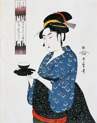 Teestunde, Ukiyo-e Holzschnitt, von Kitagawa Utamaro (1753-1806), Edo-Zeit (1603-1868), Japan