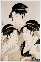 Drei Schönheiten unserer Zeit. Japanischer Druck von Utamaro Kitagawa im Ukiyo-E-Stil