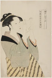 Frau, die einen Brief liest, aus der Serie Zehn Klassen der Physiognomie von Frauen (Fujo ninso juppon) (Fumi yomu onna)