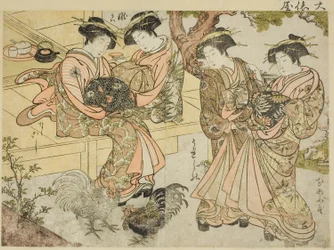 Kurtisanen von Ogiya, aus dem Buch "Spiegel der schönen Frauen der Vergnügungsviertel (Seiro bijin awase sugata kagami)," Bd. 1