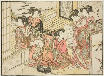 Kurtisanen von Okamoto, aus dem Buch "Spiegel der schönen Frauen der Vergnügungsviertel (Seiro bijin awase sugata kagami)," Bd. 2