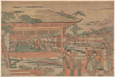 Ushiwaka, der junge Yoshitsune, bringt Jorurihime ein Ständchen