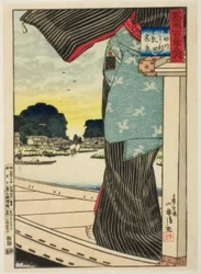 Fernansicht des Matsuchi-Hügels vom Sumida-Fluss aus gesehen aus der Serie „Hundert Ansichten der Provinz Musashi“