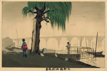Fernsicht auf Ryogoku von der Motoyanagi-Brücke aus